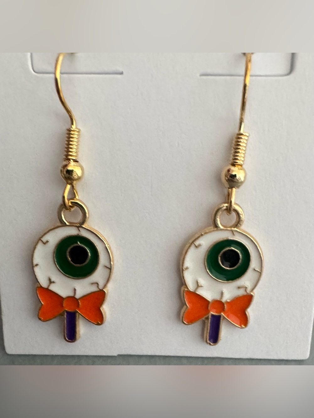 Gold-Tone Green & Orange Eyeball Drop Earrings - Women Halloween lollipop
